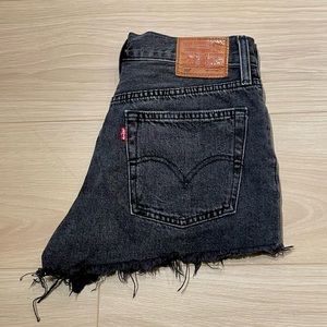 Levi’s 501 Black Shorts with Frayed Hem, Size 27.